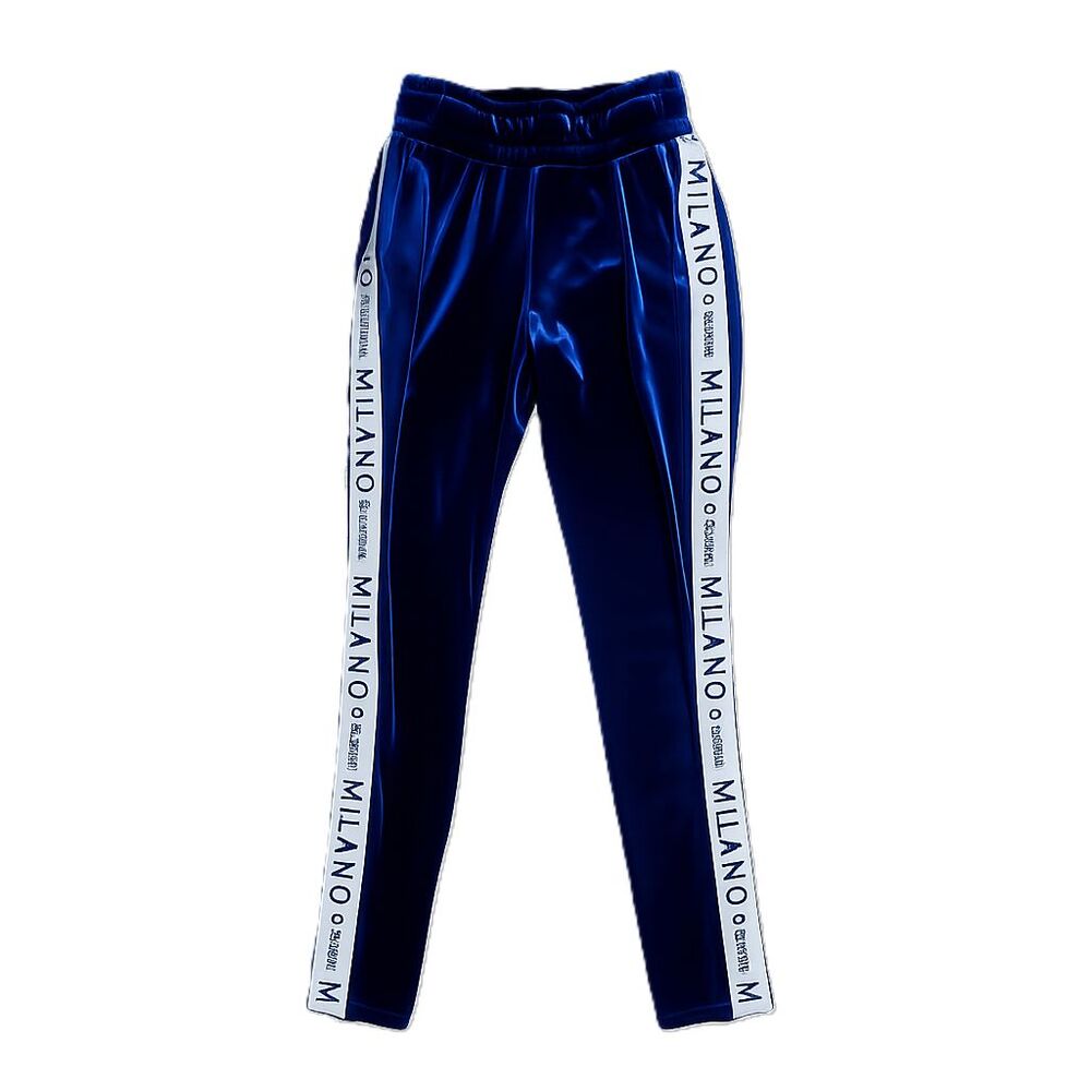 Milano Di Rouge Velvet Track Pants Blue Logo Tape Side Stripe Size M